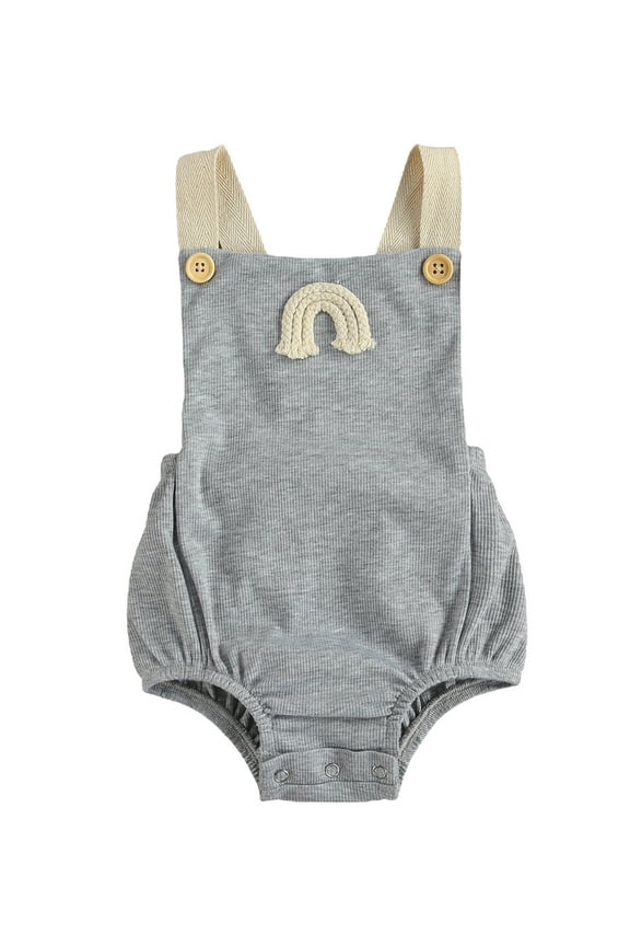 goowrom Toddler Rainbow Embroidery Sleeveless Suspender Romper