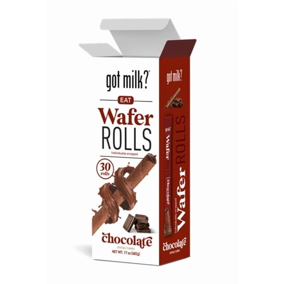 got milk? Wafer Rolls, Chocolate, 17-ounce Box with 30 Rolls, Individually Wrapped Rolled Wafer Spirals with Filling, Chocolate Wafer Cookies for Dessert or Snack