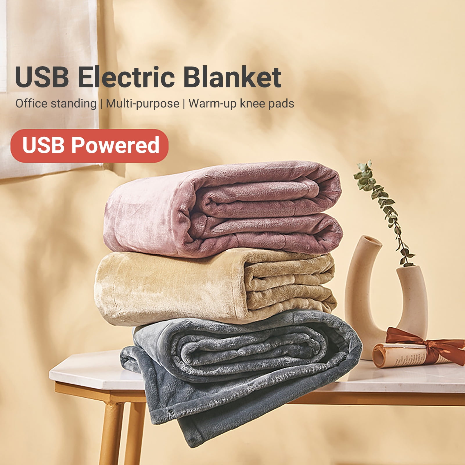 gotofar Heated Blanket Thickened USB Charging Large Heating Range Safe Using Firm Hem Heating Blanket for Sofa