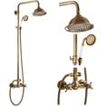 thumbnail image 1 of gotonovo Antique Brass Shower System 8 Inch Rainfall Shower Head Handheld Spray Double Cross Handle Bathroom Shower Faucet Wall Mount, 1 of 9