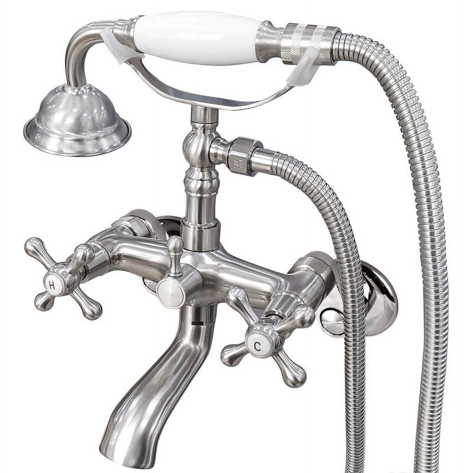Brushed Nickel Wall-Mounted Clawfoot Tub Faucet with Handheld Shower