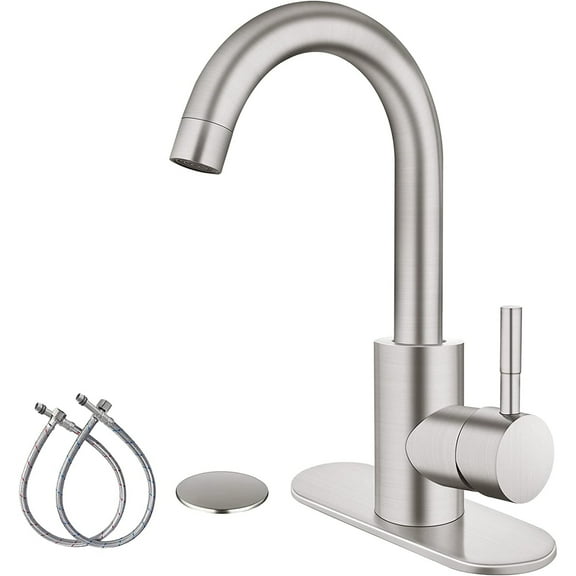 gotonovo Brushed Nickel Single Handle Bathroom Sink Faucet, Wet Bar Pre-Kitchen Farmhouse RV Small Vanity Faucet with 360Rotation Spout with Deck Plate, Supply Hoses and Drain Stopper