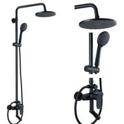 gotonovo Matte Black Shower System 3 Function Brass Bathroom Shower Faucet Combo Set 8 Inch ABS Round Rainfall Showerhead with ABS Handheld Sprayer Wall Mount Adjustable Slide Bar Tub Spout