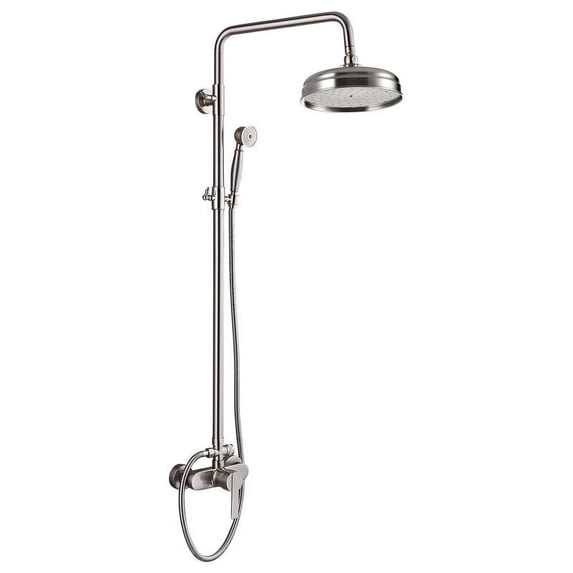 gotonovo Shower Fixture Exposed Pipe Shower System Brass Brushed Nickel 8 Inch Overhead Rainfall Shower with Handheld Spray Dual Functions Solid Copper Diverter Bathroom Shower Faucet Combo Unit Set