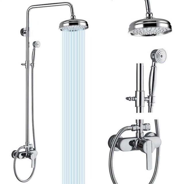 gotonovo Shower Fixture Exposed Pipe Shower System Brass Chrome Polish