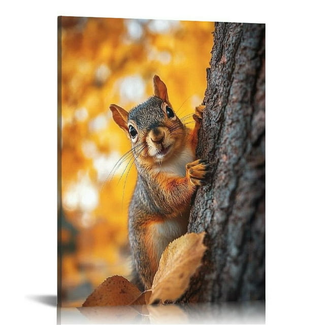 gouleft Autumn Squirrel Canvas Wall Art, Orange Brown Outdoor Scenery