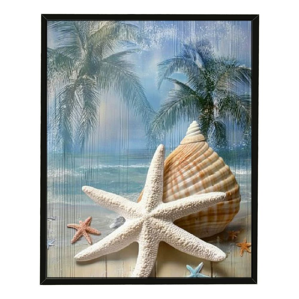 gouleft Bathroom Blue Ocean Picture Palm Tree Coastal Conch Seashell