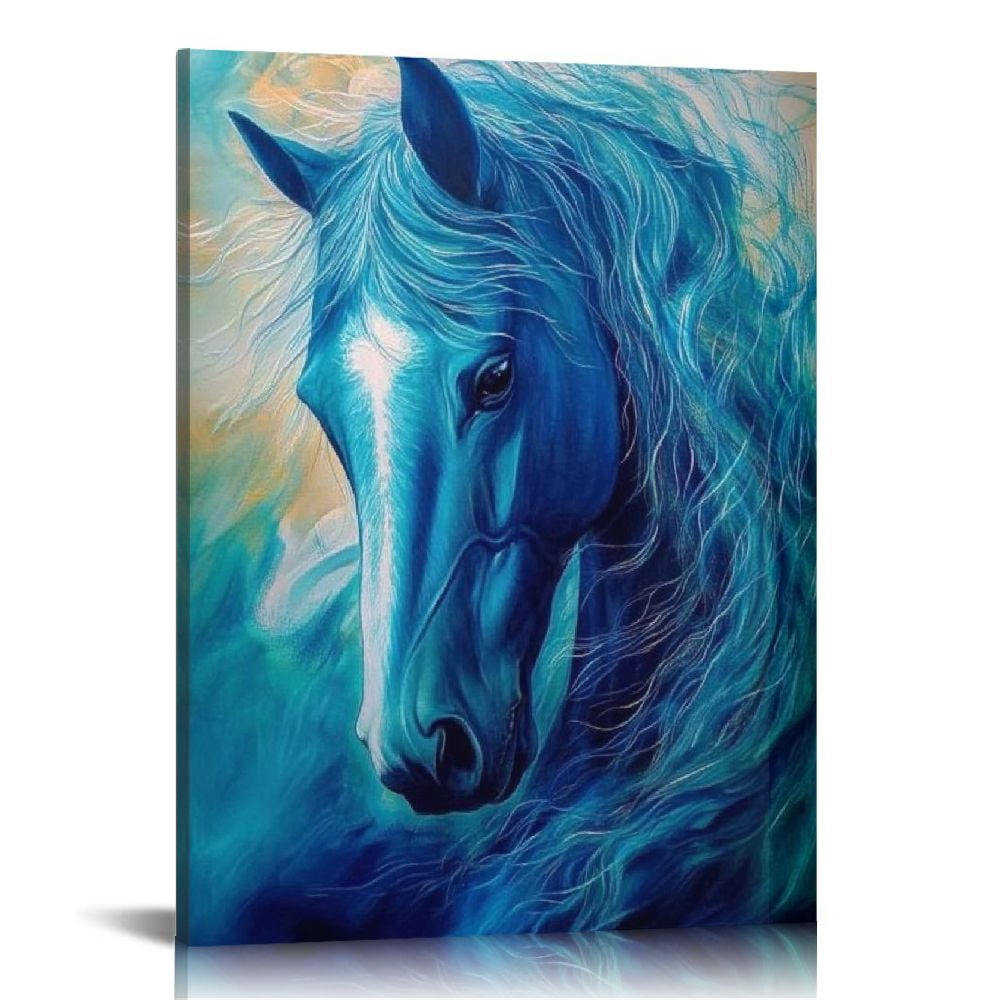 gouleft Blue Ghost Ocean Equine Canvas Wall Art Print , Abstract ...