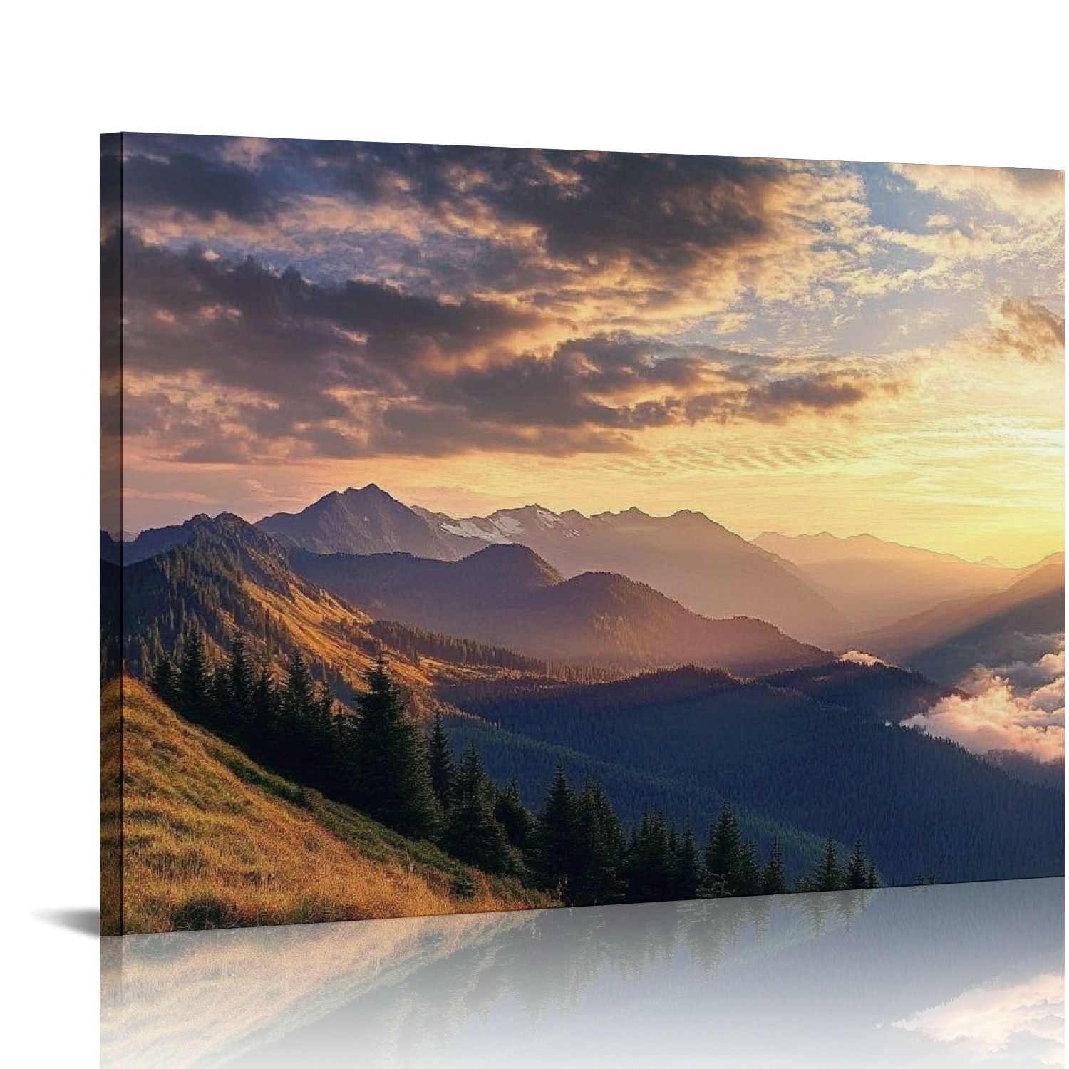gouleft Canvas Print Wall Art Sunset Over The Golden Mountain Forest ...