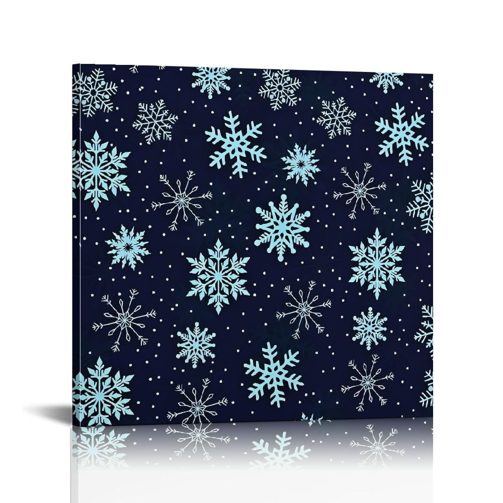 gouleft Winter Light Blue Snowflake Canvas Wall Art, Christmas Polka