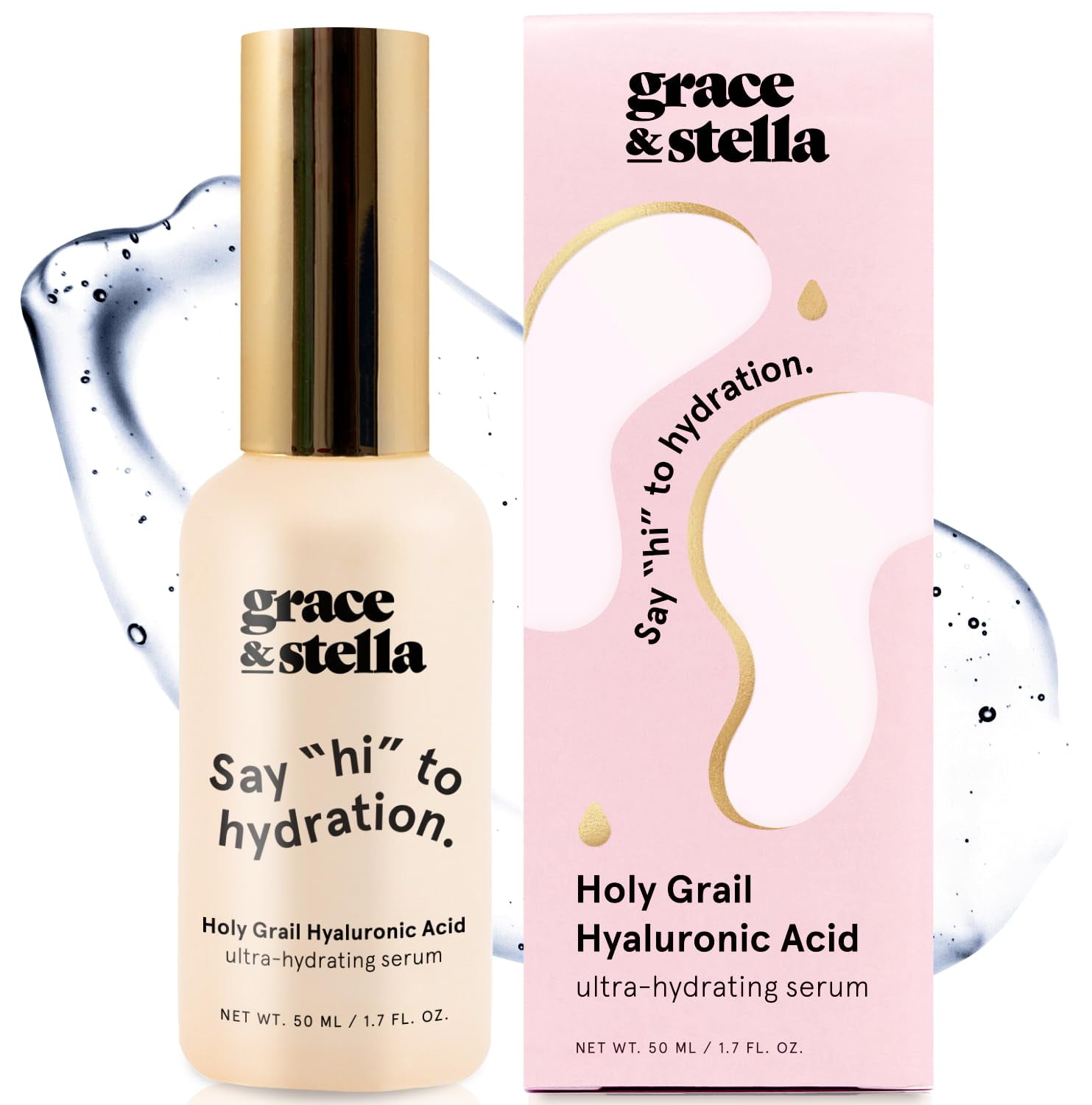 grace & stella Award Winning Hyaluronic Acid Serum (50ml/1.7 oz) Hydrating Hyaluronic Acid Serum for Face - Acido Hialuronico for Women - Remove Fine Lines, Wrinkles, Anti Aging - Vegan Skincare VTF5