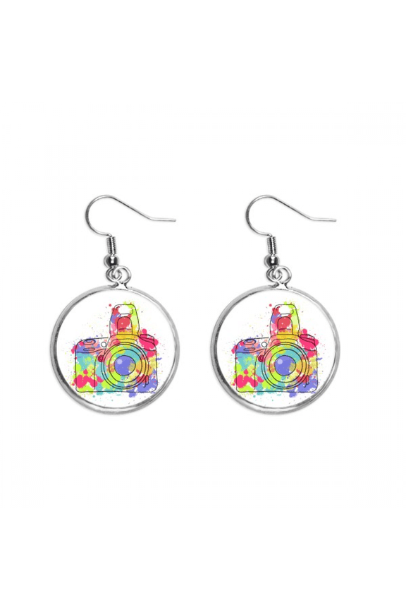 graffiti street culture colorful camera ear dangle silver drop ear jewelry woman