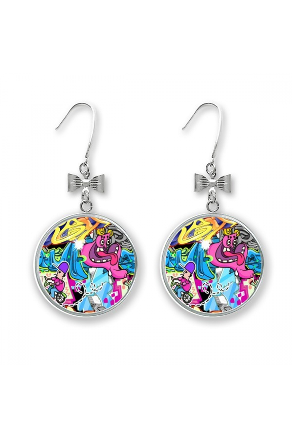 graffiti street culture colorful monster bow earrings drop stud pierced hook