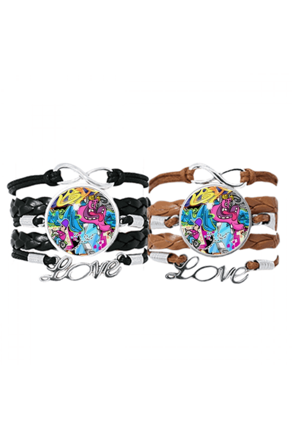 graffiti street culture colorful monster bracelet hand strap leather wristband double set