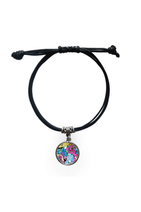 graffiti street culture colorful monster bracelet leather wristband black jewelry