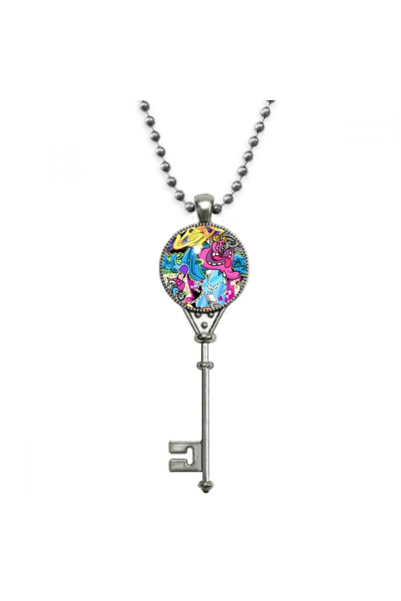 graffiti street culture colorful monster pendant vintage necklsilver key jewelry