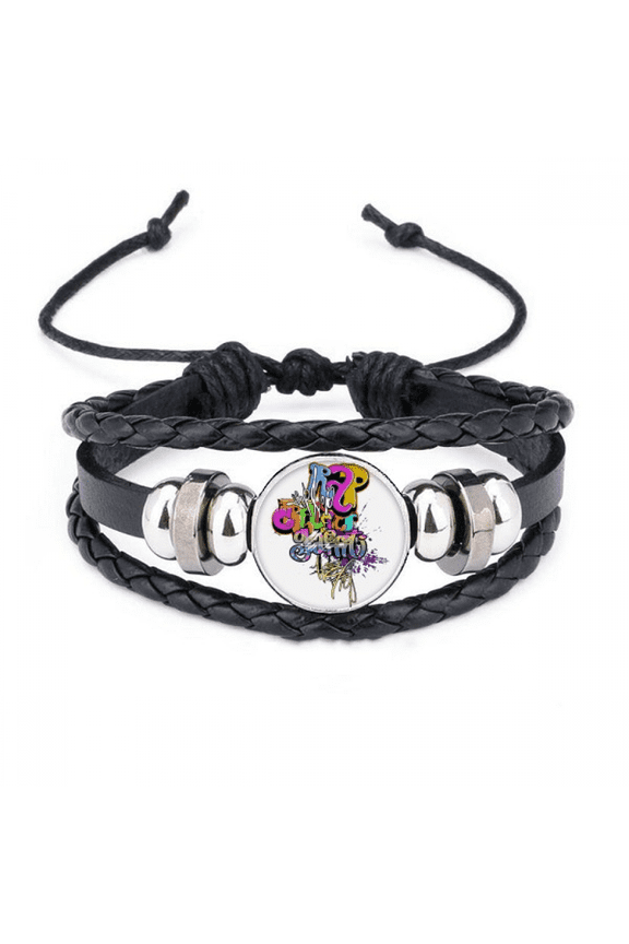 graffiti street culture colorful rap words bracelet braided leather woven wristband