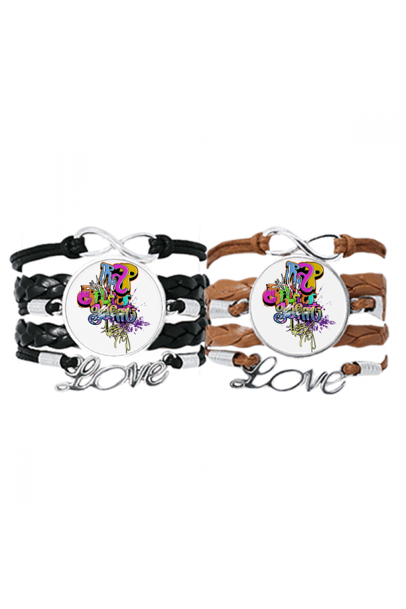 graffiti street culture colorful rap words bracelet hand strap leather wristband double set