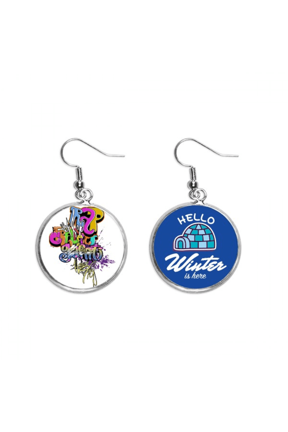 graffiti street culture colorful rap words dangle drop winter ice earring jewelry