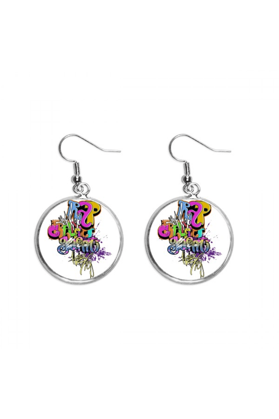graffiti street culture colorful rap words ear dangle silver drop ear jewelry woman