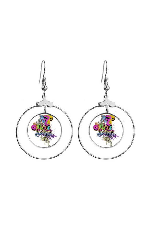 graffiti street culture colorful rap words earrings dangle hoop jewelry drop circle