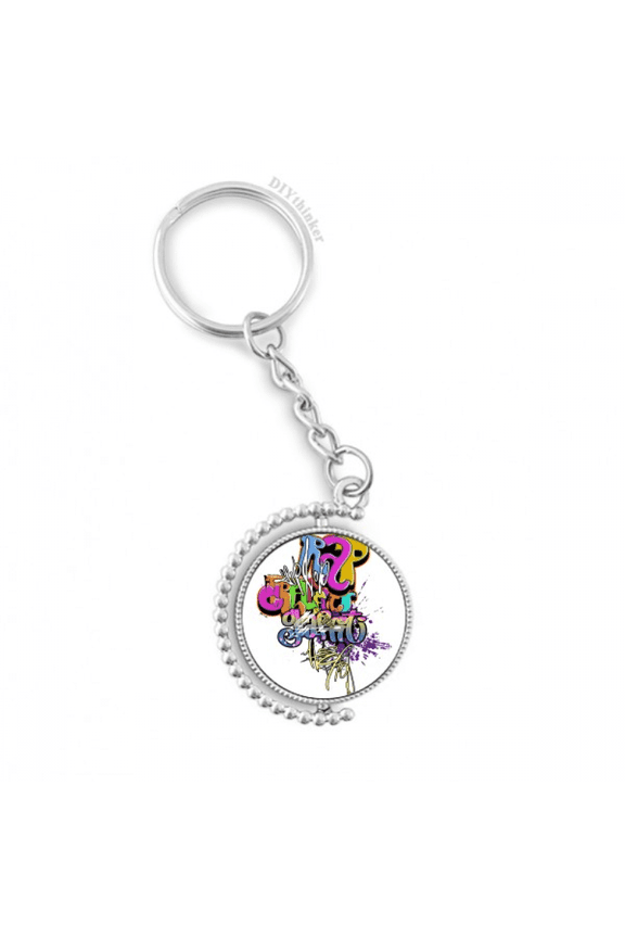 graffiti street culture colorful rap words rotatable keyholder disc accessories chain clip