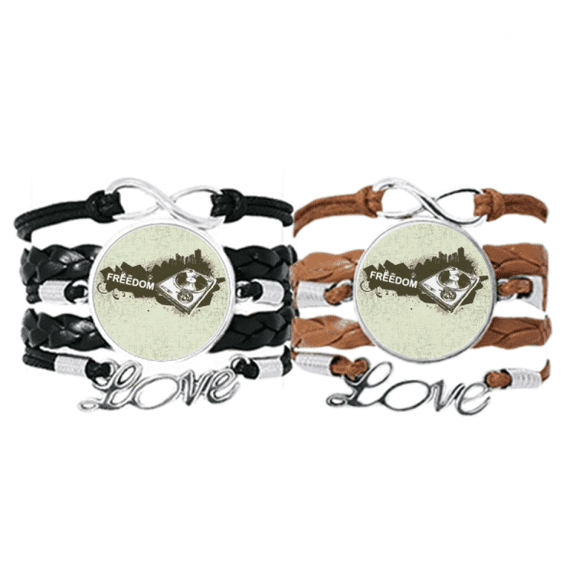 graffiti street hip-hop city phonograph bracelet hand strap leather wristband double set