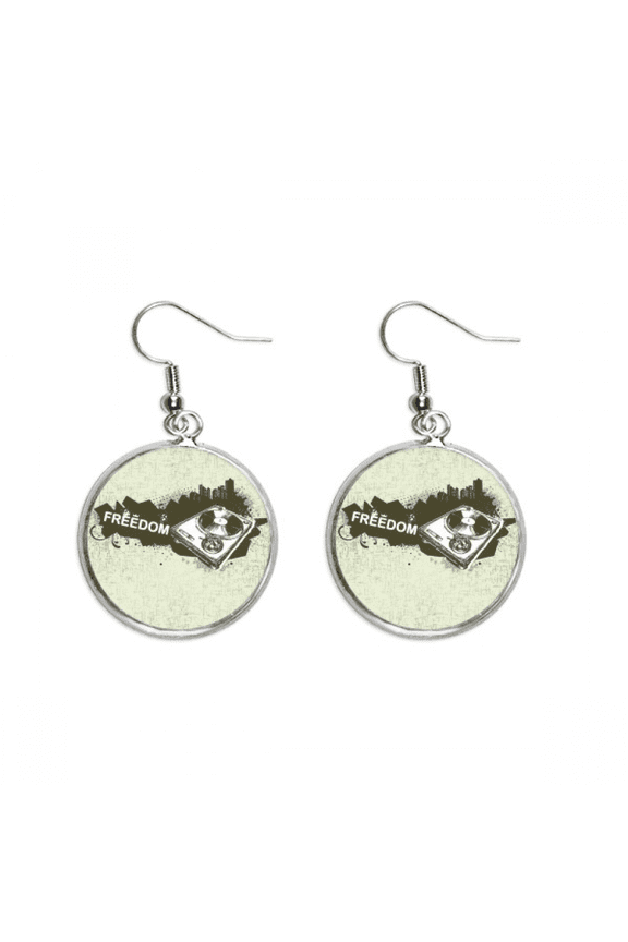 graffiti street hip-hop city phonograph ear dangle silver drop ear jewelry woman