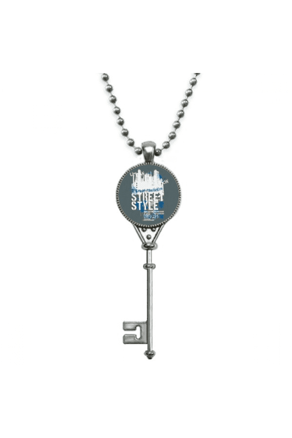 graffiti street landmark urban art pattern pendant vintage necklsilver key jewelry