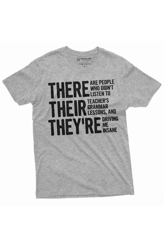 grammar Funny T-shirt English school teacher student shirt grammar police tshirt (X-Large Grey)