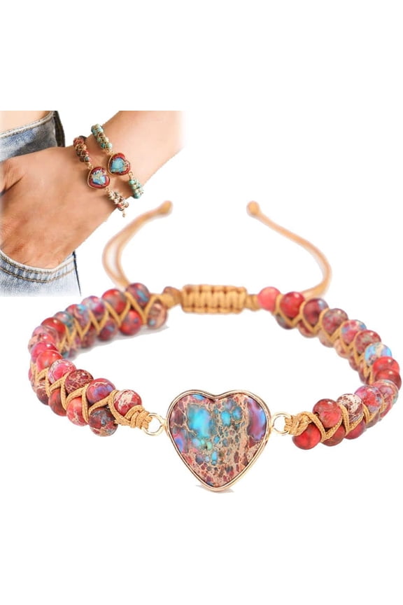 For my granddaughter love you forever jasper heart bracelet, adjustable double wrap beaded hand woven bracelet, heart shaped charm stone bracelet, granddaughter bracelet from grandma