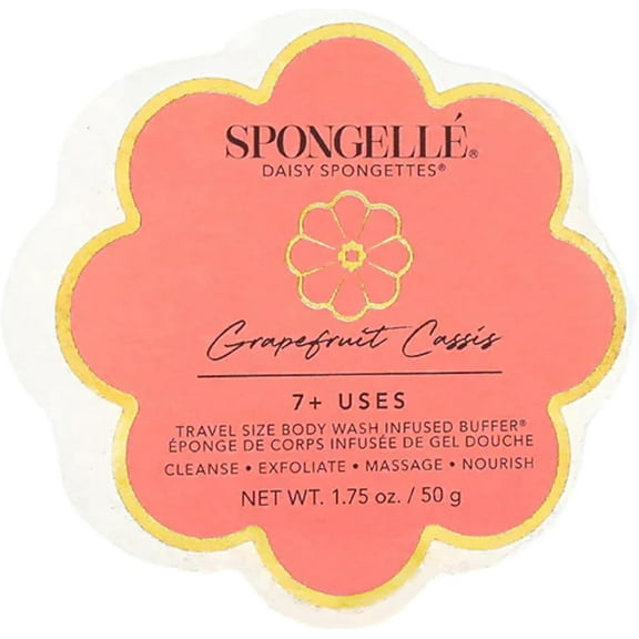 SPONGELLÉ Daisy Spongette Body Wash Infused Buffer Travel Soap Sponge, Grapefruit Cassis, 1.75 oz
