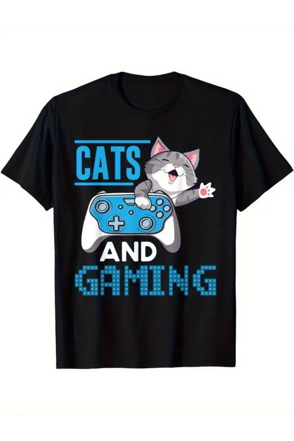 graphic t shirt ultra soft cotton breathable crew neck tee with cartoon cat gamer design casual summer wear for boys girls perfect gift for cat and gaming lovers