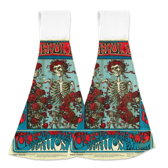 gratefuldead Hanging Kitchen Hand Towels Sets with Loop Hand Towels Kitchen Tie Towel 2pcs
