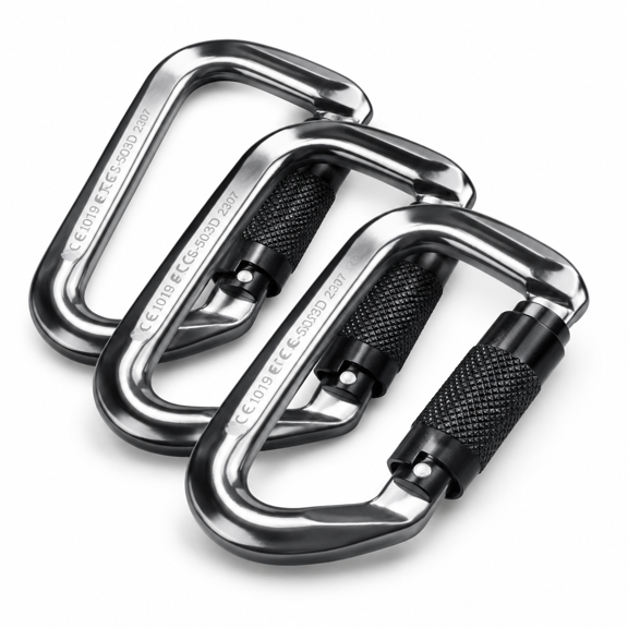 gray+black-3pc 30kn Heavy Duty D-Ring Twist Lock Climbing Carabiners, 3 Pack