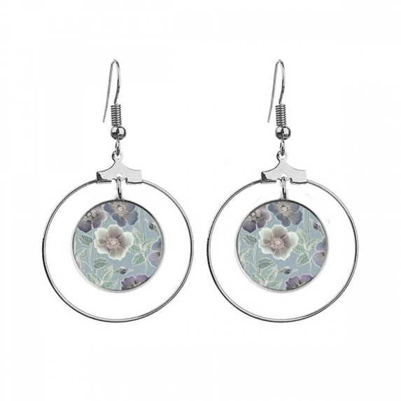 gray drawing art flower earrings dangle hoop jewelry drop circle