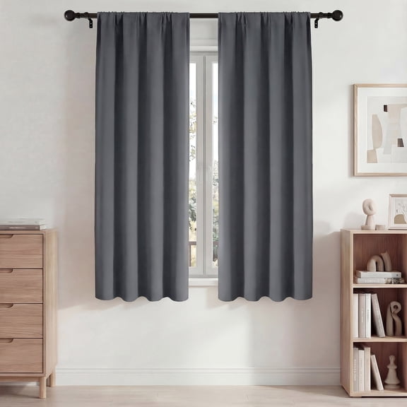 Blackout Curtains, Room Darkening Curtains 42x63in 2 Panels Set, Rod Pocket Blackout Drapes for Bedroom Living Room, Thermal Insulated & Noise Reduction Window Curtains, Dark Gray
