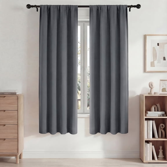 Blackout Curtains, Room Darkening Curtains 42x72in 2 Panels Set, Rod Pocket Blackout Drapes for Bedroom Living Room, Thermal Insulated & Noise Reduction Window Curtains, Dark Gray