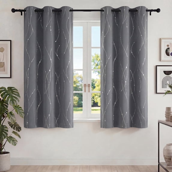 Blackout Curtains for Bedroom, Thermal Insulated Blackout Curtain 2 Panels 42x63 inch, Black Drapes with Grommets, Noise Reducing Energy Saving & Wrinkle-Free Drapes for Living Room, Printed Gray