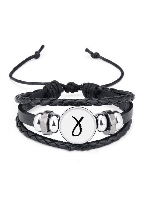 greek alphabet gamma black outline bracelet braided leather woven wristband
