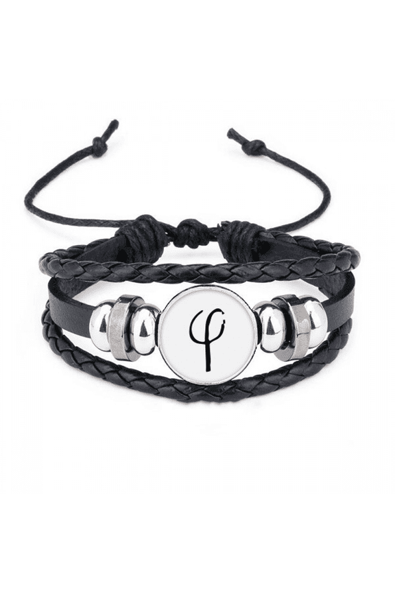 greek alphabet phi black bracelet braided leather woven wristband