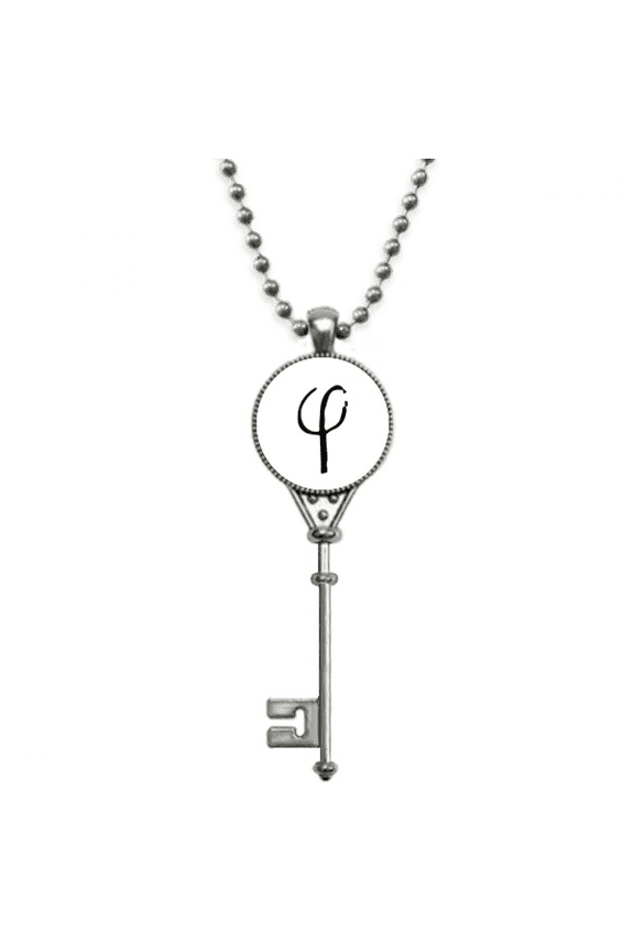 greek alphabet phi black pendant vintage necklsilver key jewelry