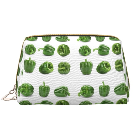green Bell Peppers Makeup Bag, Large Capacity Travel Cosmetic Bag for Women Girls- Travel Toiletry Bag Leather Portable Waterproof Makeup Case Organizer with Handle