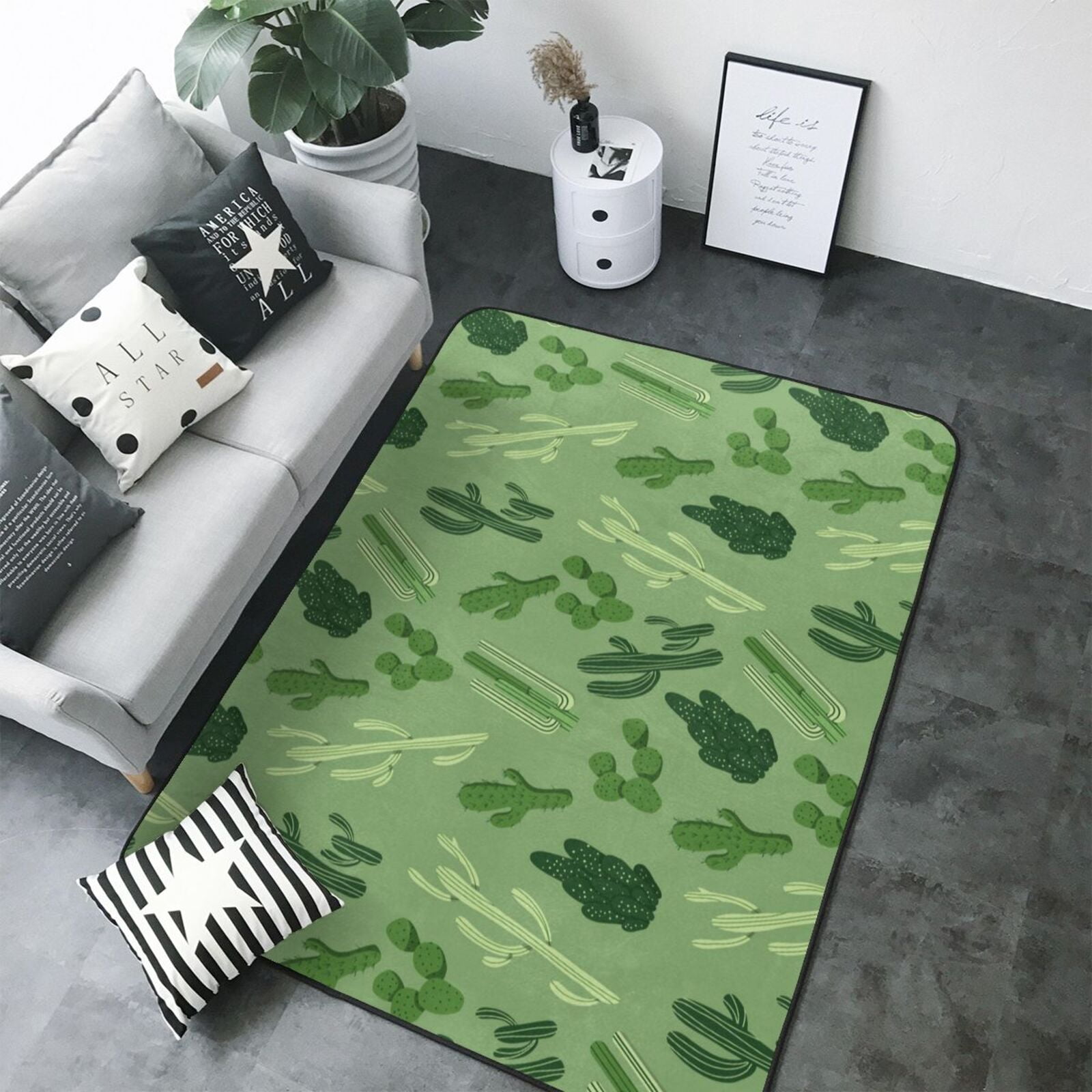 green Cactus Pattern Area Rugs for Living Room Bedroom, 5x7 Soft Throw ...