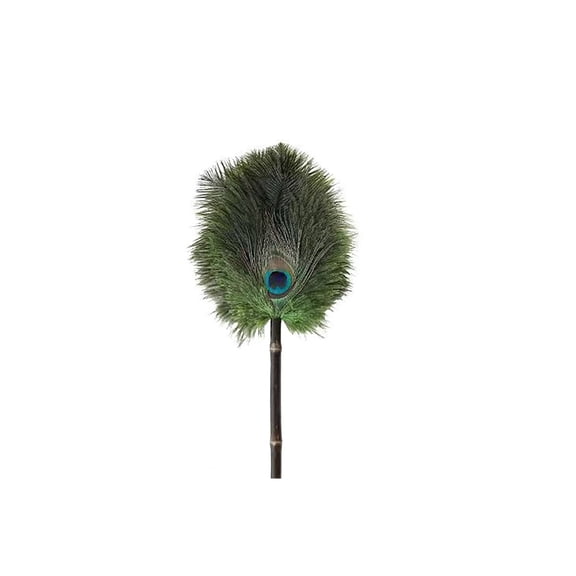 green Feather Duster Peacock Feather With Wooden Handle For Cleaning Ceiling Fans Chandeliers Blinds Furniture 26 Cm Small