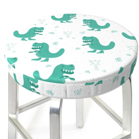 green Dinosaur print Round Bar Stool Seat Covers, Elastic Round Chair Cover Stool Seat Slipcover Bar Stool Cushions Round Pad for 12-14 inch