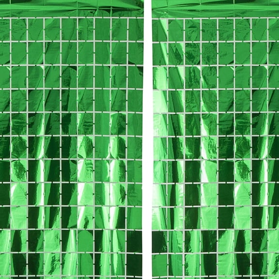 green Metallic Foil Square Curtain Backdrop for Birthday, Wedding, Baby Shower, Photo Booth and Party Decorations