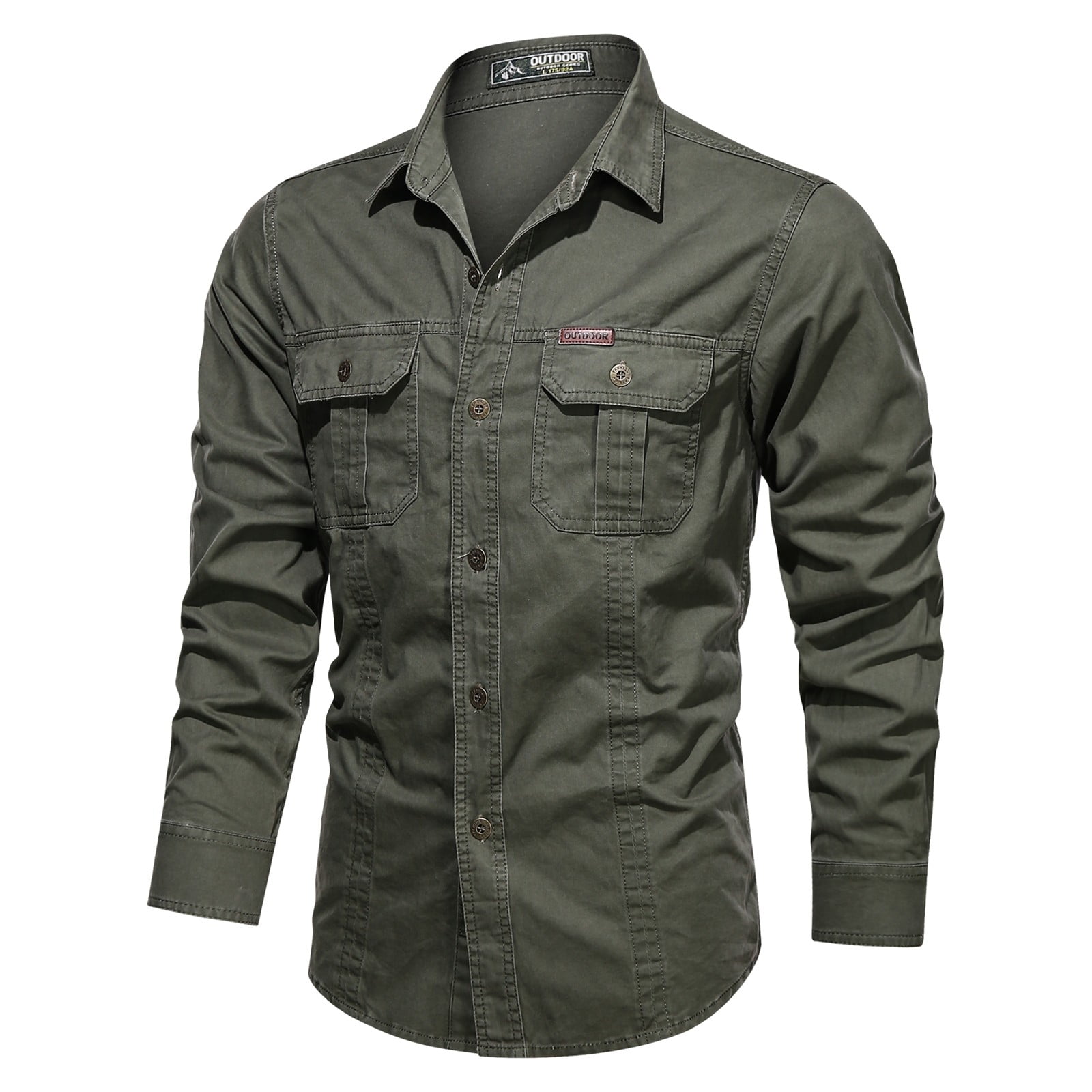 green dress shirts for men men's long sleeve outdoor cotton washed shirt military style plus sizes shirts