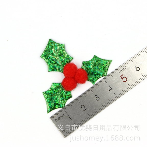 WASHWEPE Holly Leaves Decoration Christmas Diy Material Cloth 100Pcs 2x1.8in Red