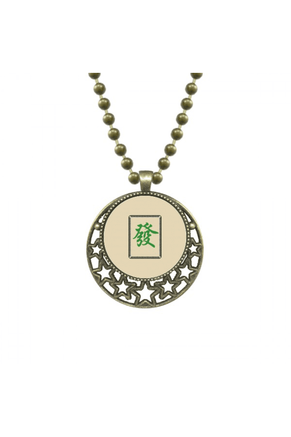 green mahjong tiles pattern pendant star necklmoon chain jewelry